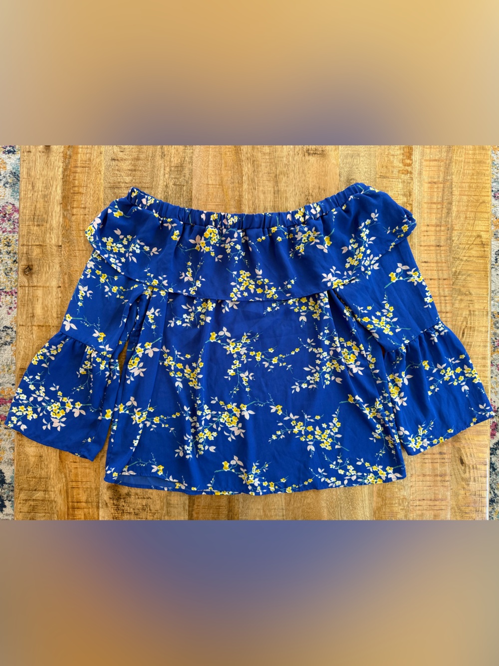 Sienna Sky Blue Floral Off Shoulder Ruffle Top Size L